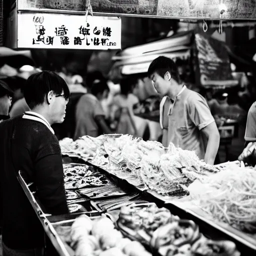 Image similar to candid street photography of a night market food stall by hisaji hara