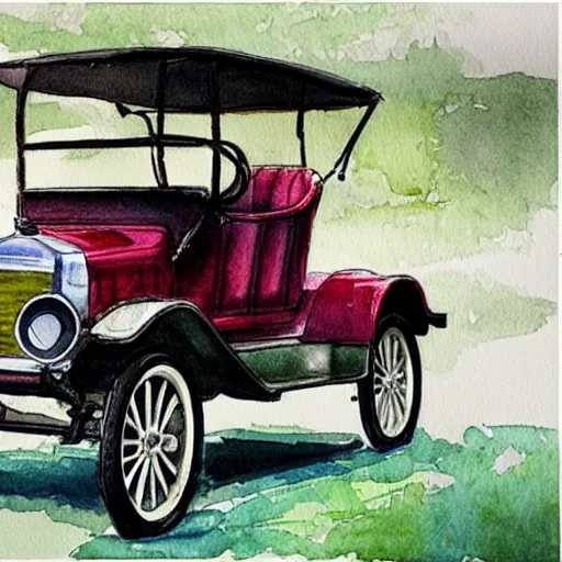 Image similar to a watercolor sketch of a ford model t