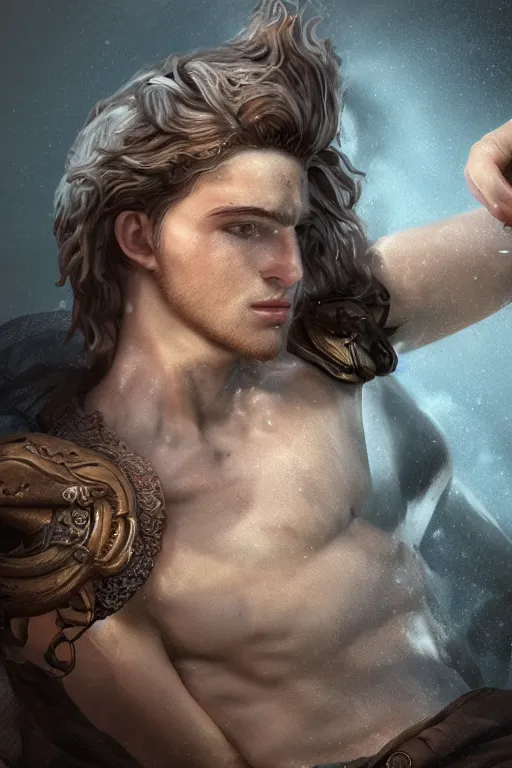 Prompt: portrait of mythological male Greek god of beauty, high resolution, award-winning art, trending on Artstation, sharp image, incredibly detailed, octane render, unreal engine