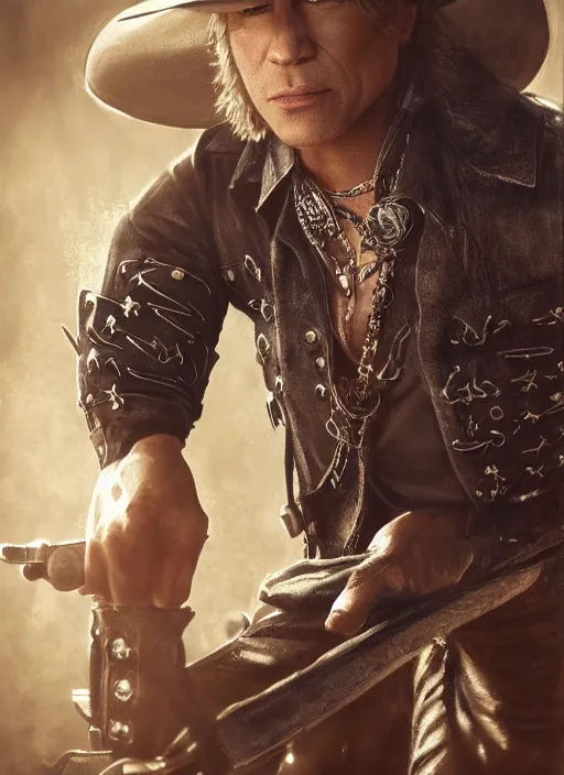 Image similar to bon jovi as a cowboy, concept art, ambient light, 4 k, intricate details, highly professionally detailed, cgsociety, highly detailed -