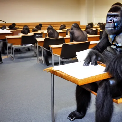Image similar to gorilla taking an exam in an auditorium full of people