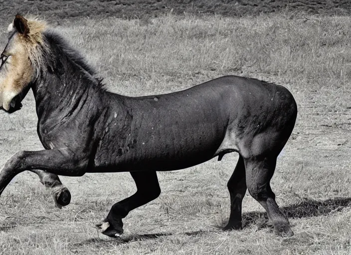 Image similar to a horse lion crocodile hybrid