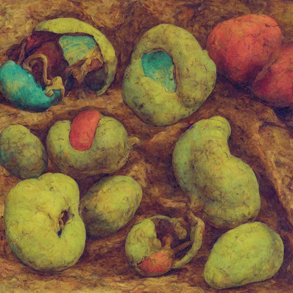 Image similar to a colorful painting of a coco de mer