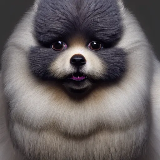 Prompt: a highly detailed digital painting of a fluffy antropomorphic pomeranian that works on a perfume shop, trending on artstation, octane render, 4 k, unreal 5