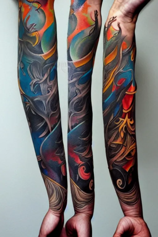 Lotus Dragon Tattoo Arm Sleeve