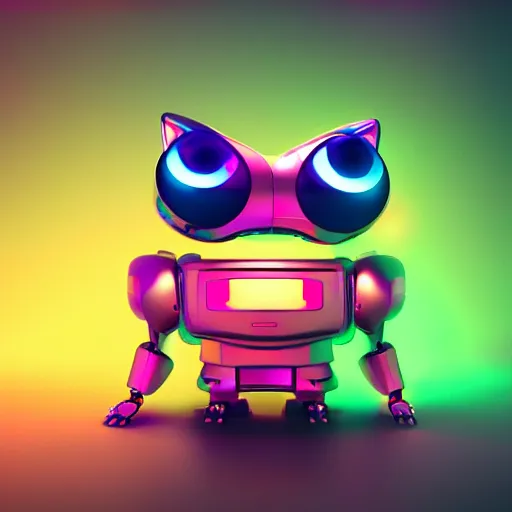 Prompt: kawaii robot cat, 3D character very realistic, very colourful, cinematic lighting, soft neon, octane render, trending on Artstation