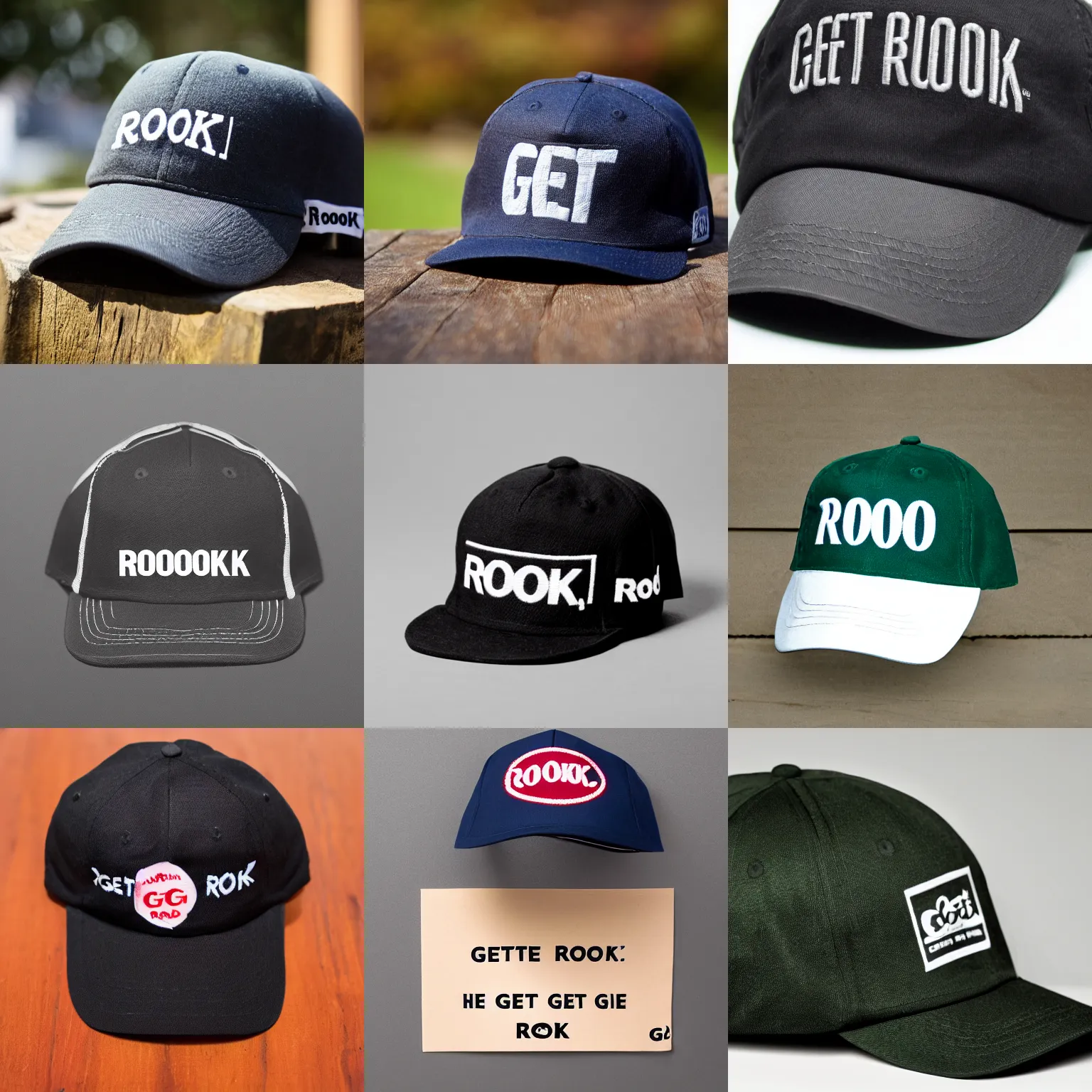 Prompt: a cap with the slogan 'get rooked' written on it