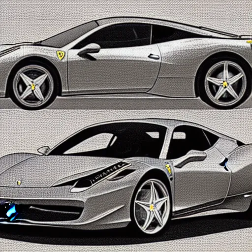 Image similar to ferrari 4 5 8 italia schematics by leonardo da vinci