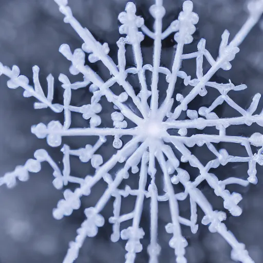 Prompt: an alien snowflake, white background, studio lighting, macro lens, dslr