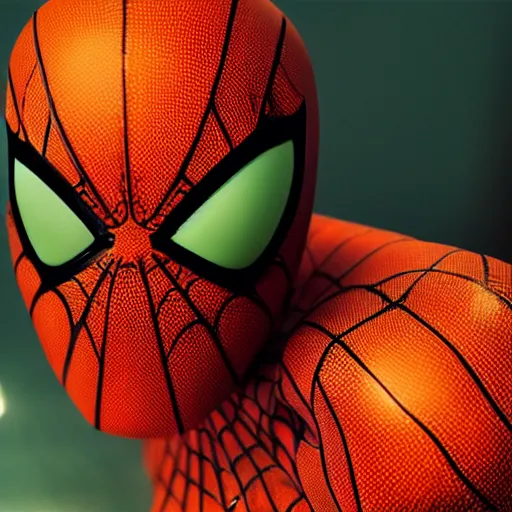 Prompt: moody atmospheric render of an orange and green spiderman by wlop made with unreal engine