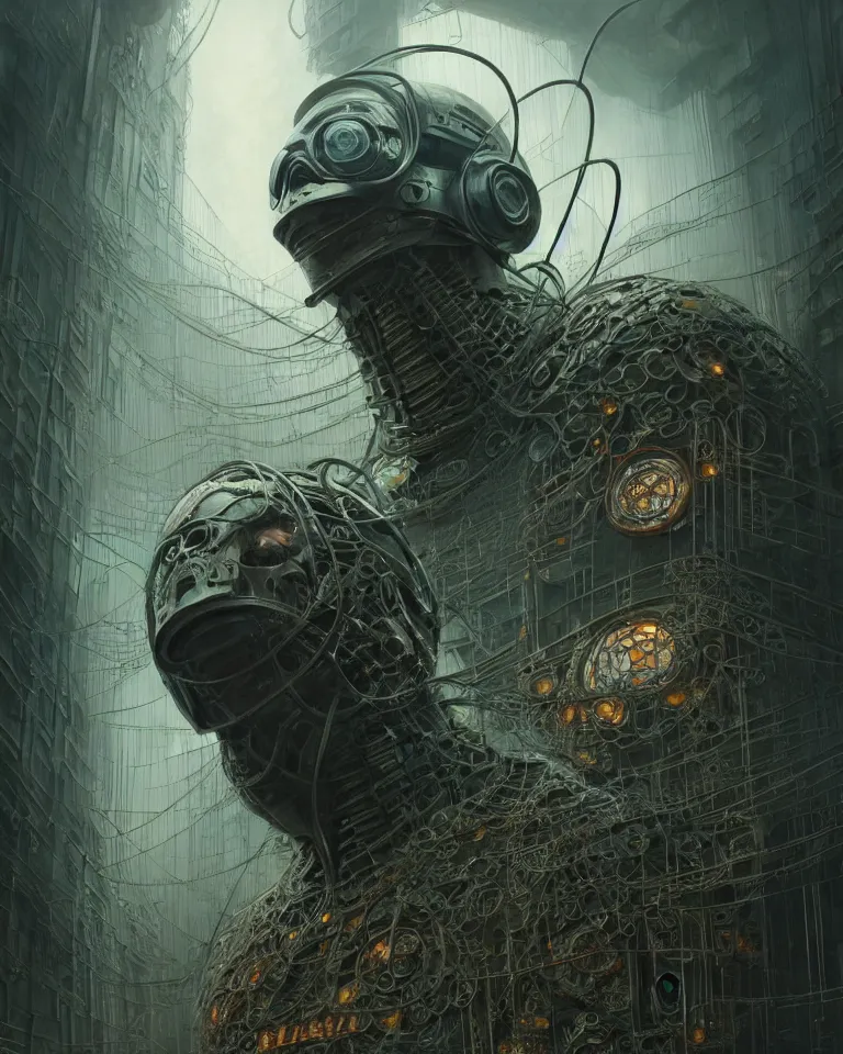 Image similar to low angle shot of a cyberpunk robot character in chernobyl, intricate, elegant, highly detailed, centered, digital painting, artstation, concept art, smooth, sharp focus, illustration, artgerm, tomasz alen kopera, peter mohrbacher, donato giancola, joseph christian leyendecker, wlop, boris vallejo