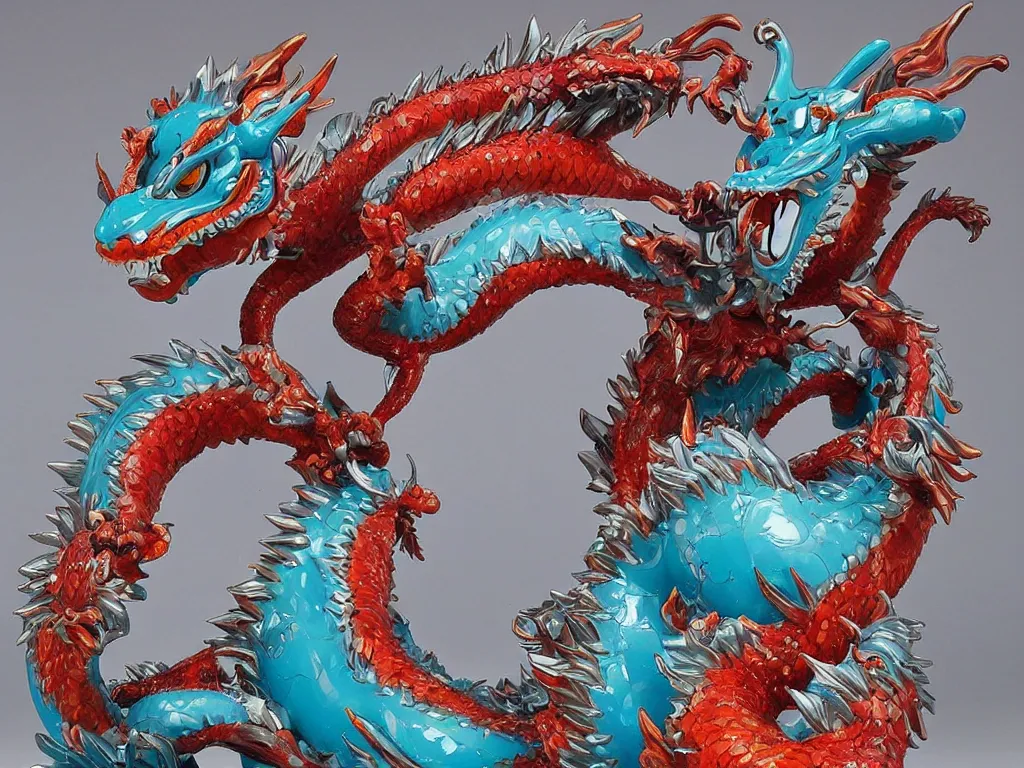 Prompt: Doraemon Dorami Fractal Dragon statue, painted by Hajime Soryama