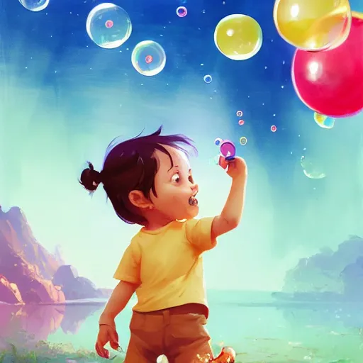 Prompt: happy toddler with bubbles, behance hd by jesper ejsing, by rhads, makoto shinkai and lois van baarle, ilya kuvshinov, rossdraws global illumination