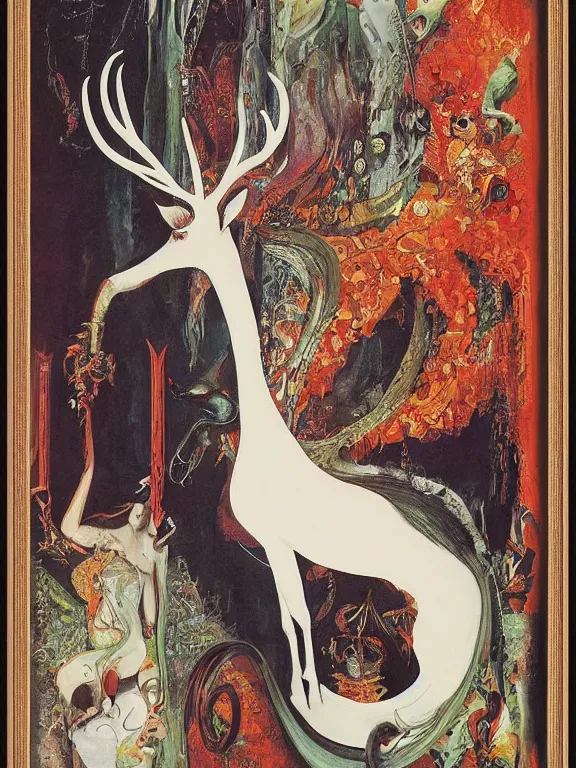 Prompt: a framed movie poster titled Vulvine, representing a queen Vulvine and Death by Saul Bass, by Gustave Moreau, by Georgia O Keeffe