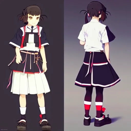 Image similar to a beautiful! boyish! natalie portman model, wearing catholic school girl outfit with mayan pattern and native style, jrpg aztec street fashion, gapmoe yandere grimdark, trending on pixiv fanbox, painted by greg rutkowski makoto shinkai takashi takeuchi studio ghibli, akihiko yoshida