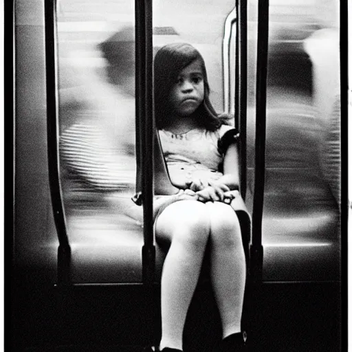Image similar to “ girl in the new york city subway, photograph by henri cartier - bresson ”