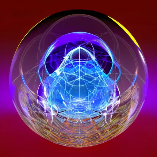 Image similar to psychonautist in a crystal sphere, digital art, award winning, volumetric lighting