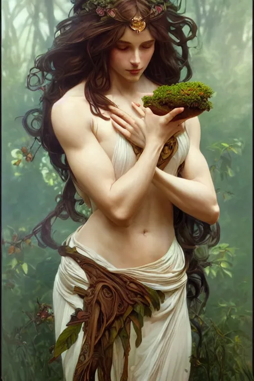 Image similar to goddess of nature, accurate anatomy, only two hands, highly detailed, digital painting, artstation, concept art, smooth, sharp focus, illustration, Unreal Engine 5, 8K, art by artgerm and greg rutkowski and Alphonse Mucha