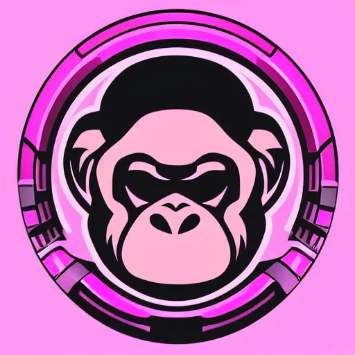 Prompt: a pink vector logo of an ape for a video game company, designed, illustration, black color background