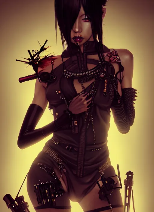 Image similar to soft lustrous ebony geisha seductive raver yakuza gothic cyborg cyberpunk gutter punk, decay, underworld, dark fantasy, dark art, highly detailed, digital painting, octane render, artstation, concept art, smooth, sharp focus, illustration, art by artgerm, loish, wlop