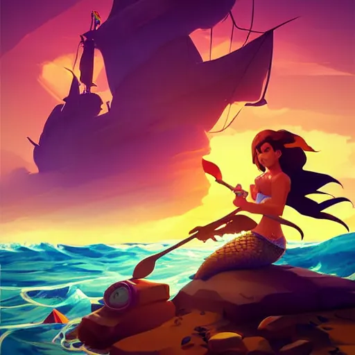 Image similar to painting mermaid treasure on sea of thieves game avatar hero smooth face median photoshop filter cutout vector, behance hd by jesper ejsing, by rhads, makoto shinkai and lois van baarle, ilya kuvshinov, rossdraws global illumination