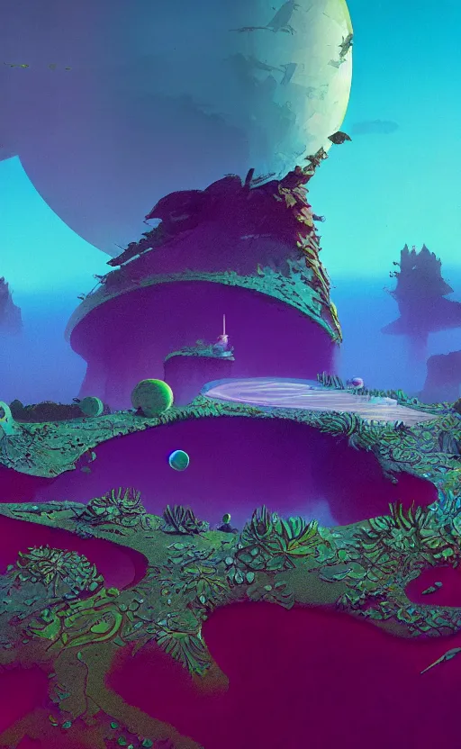 Image similar to the other world in the style of Roger Dean and beeple, 35mm