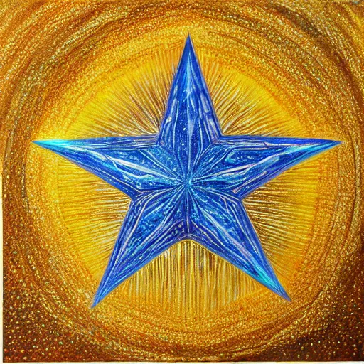 Prompt: a giant blue star inside a golden artificial megastructure, highly detailed artwork, acrylic painting