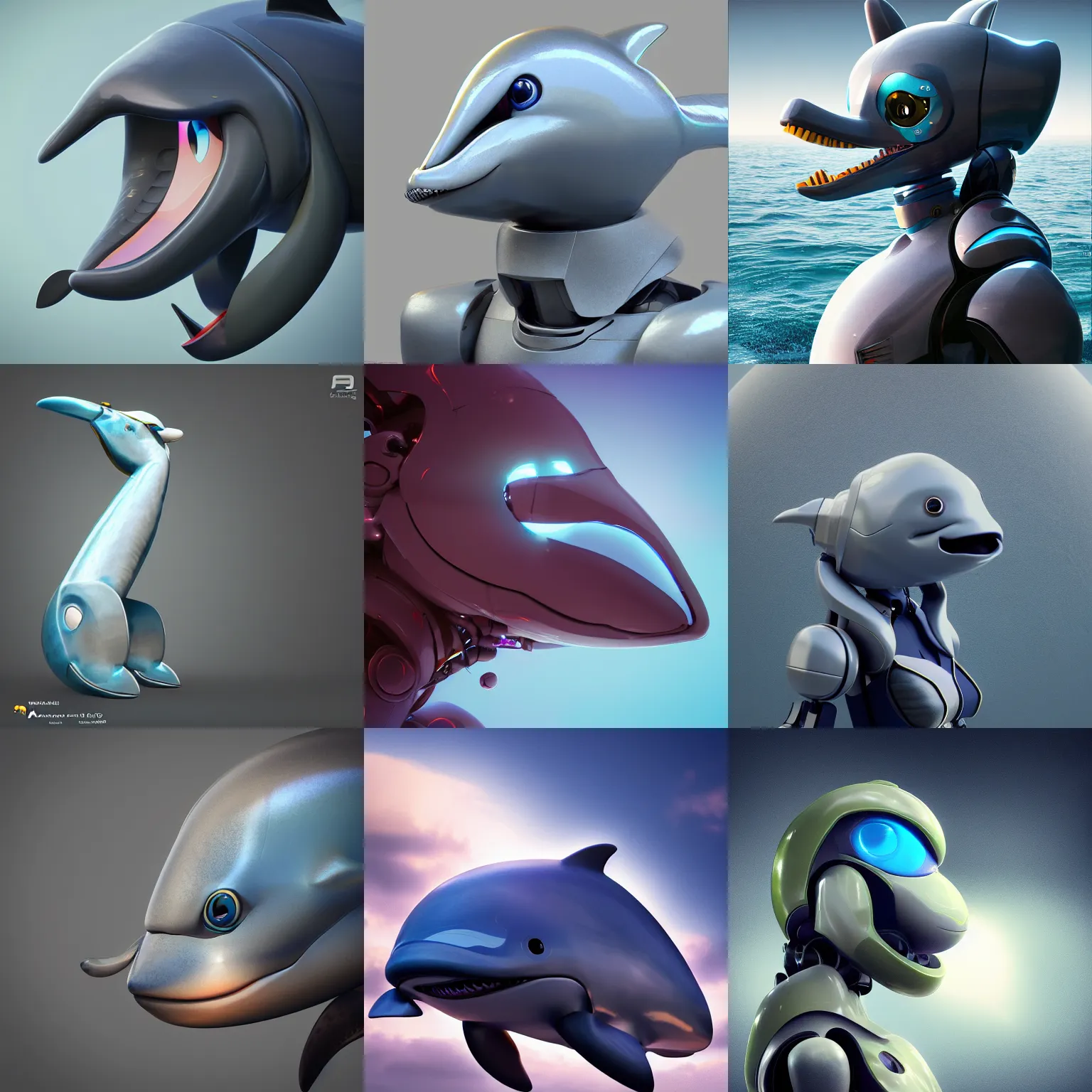 Prompt: anthro art, profile picture of a robotic dolphin, large eyes, commission on furaffinity, cgsociety, octane render