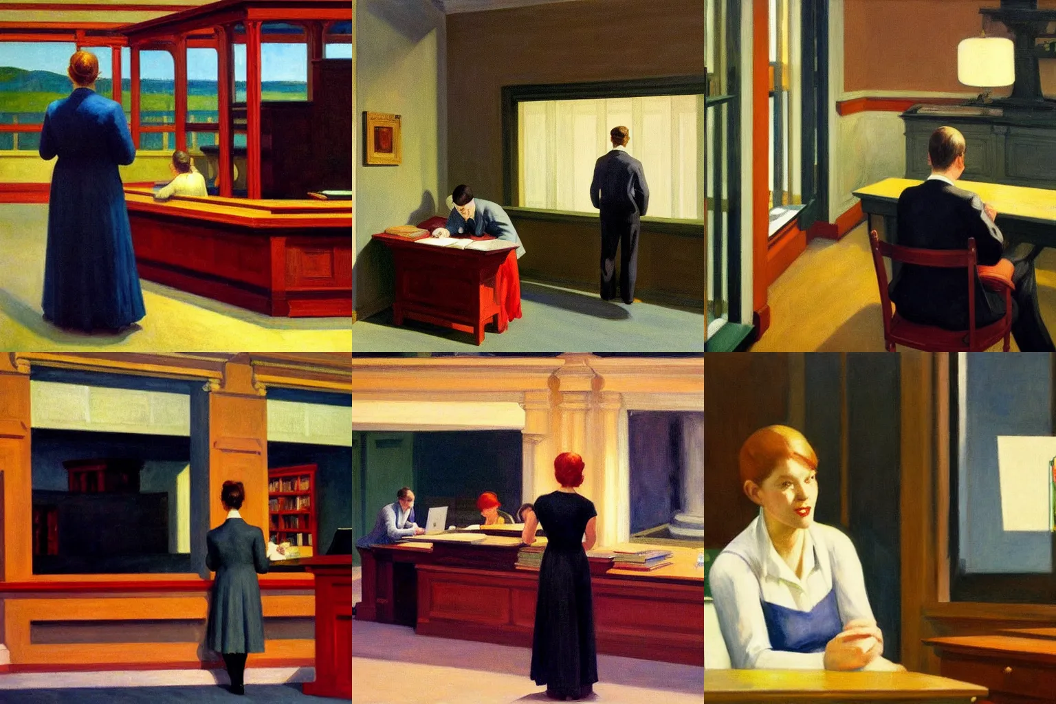 Prompt: A Librarian Showing People the Truth, painting by Edward Hopper