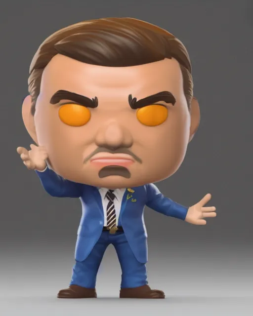 Image similar to full body 3d render of Jair Bolsonaro as a funko pop, studio lighting, white background, blender, trending on artstation, 8k, highly detailed