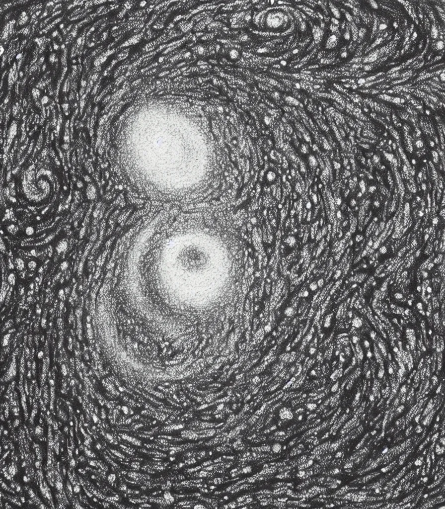 Image similar to a painting of a spiral galaxy , pointilism, rough charcoal sketch