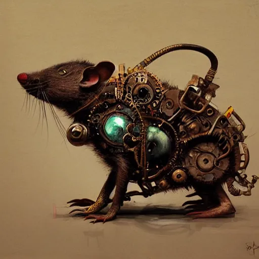 Image similar to steampunk rat, acid, 303, psychedelic, by ruan jia