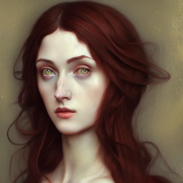 Prompt: a painting of a woman with dark hair, behance contest winner, pre - raphaelite art, detailed painting, painterly, digital painting, cgsociety, b 3 d