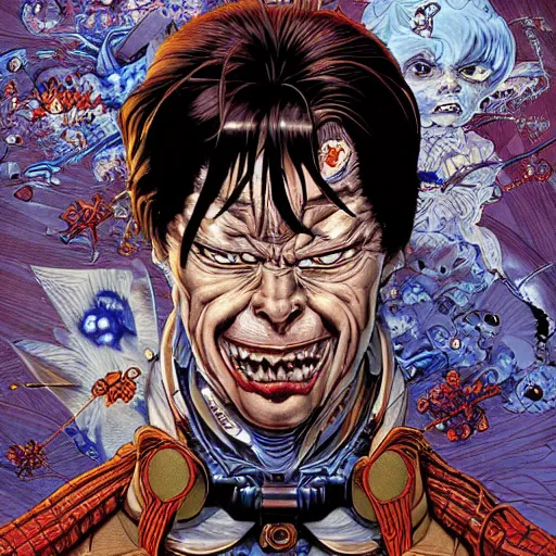 Image similar to portrait of crazy grumpy captain, symmetrical, by yoichi hatakenaka, masamune shirow, josan gonzales and dan mumford, ayami kojima, takato yamamoto, barclay shaw, karol bak, yukito kishiro