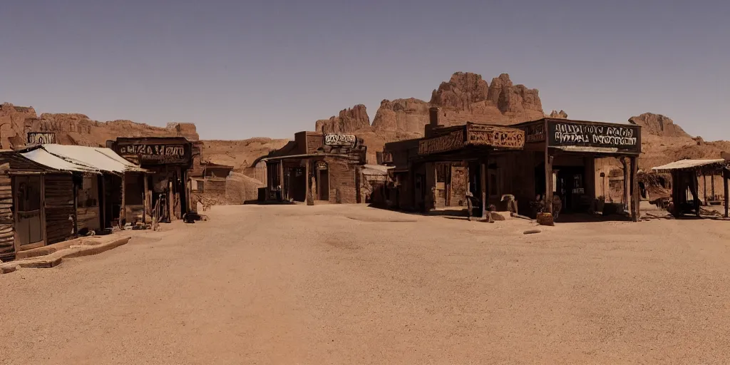 Prompt: An old western town in the desert, cinematic