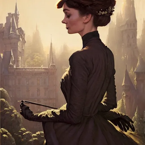 Image similar to audrey hepburn in an epic victorian novel, inside castle, intricate, elegant, highly detailed, digital painting, artstation, matte, illustration, art by artgerm, greg rutkowski, loish, rhads, ferdinand knab, makoto shinkai, lois van baarle, ilya kuvshinov, rossdraws, tom bagshaw