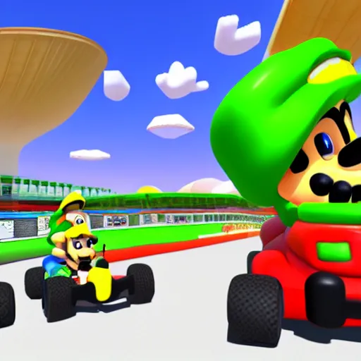 Image similar to breaking bad Mario kart, 3d render, concept design