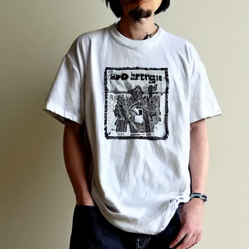 Image similar to vintage t-shirt illustration washed 80’s grunge shifter off white color