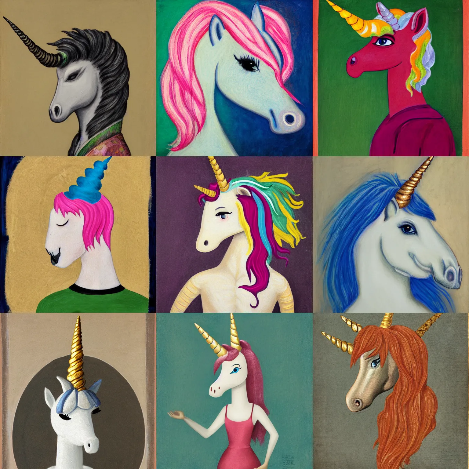 Prompt: portrait of an anthropomorphic unicorn