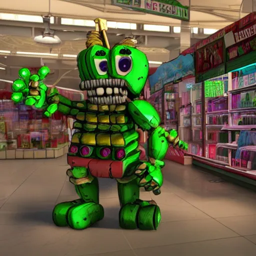 Prompt: springtrap shopping in a mall, hyperrealistic, 8 k, 3 d, unreal engine