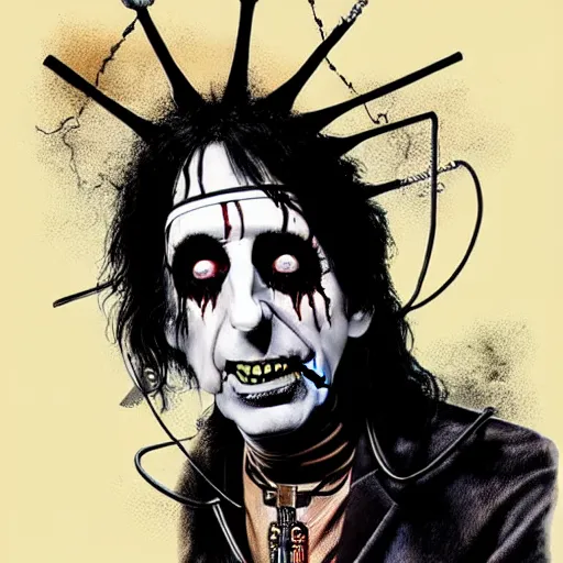 Image similar to graphic illustration, creative design, alice cooper as a nun, biopunk, francis bacon, highly detailed, hunter s thompson, concept art