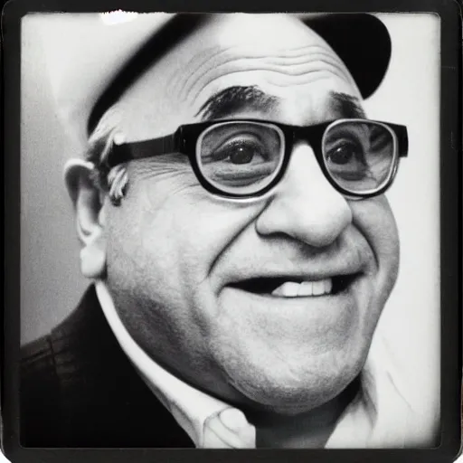 Image similar to A creepy polaroid photo of Danny Devito staring at you from the end of the hallway.