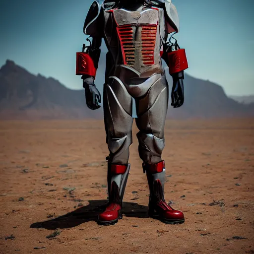 Prompt: A professional picture of the joker wearing a suit of enclave advanced power armor in the desert, 8k, dslr, cinematic, depth of field,