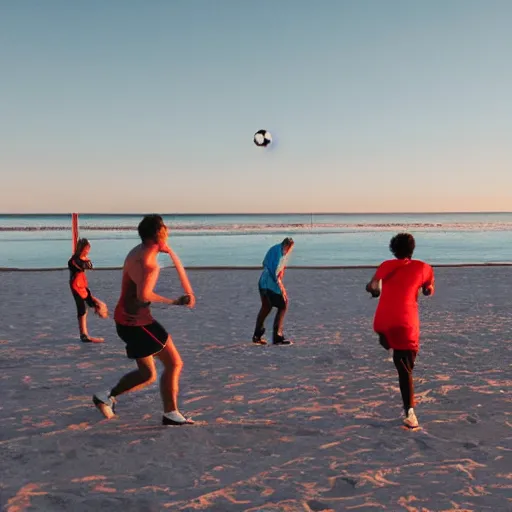 Image similar to adults playing soccer in the beach