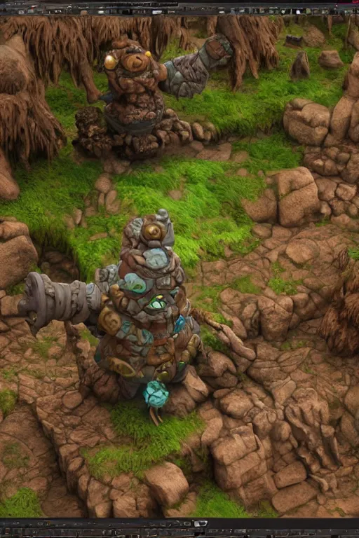 Image similar to zelda fantasy art giant golem troll wood rock greeble gemstone, global illumination ray tracing hdr fanart arstation by sung choi and eric pfeiffer and gabriel garza and casper konefal