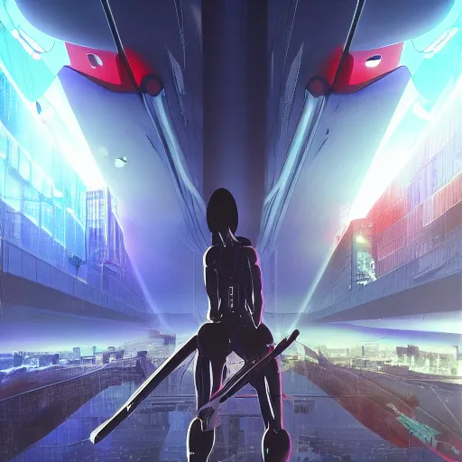 Image similar to neo tokyo evangelion dystopian future, matte painting, art station, high resolution