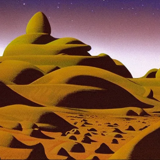 Prompt: martian landscape by Roger Dean