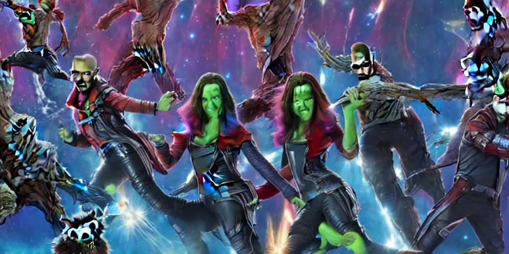 Prompt: Guardians of the Galaxy having a party,