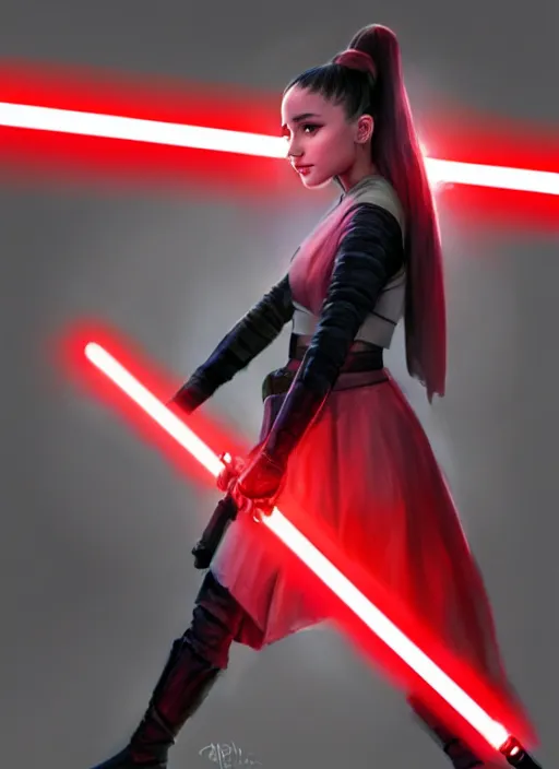 Image similar to Photo of Ariana Grande with a red lightsaber, Star Wars concept art, trending on artstation, dramatic lighting, photo-realistic