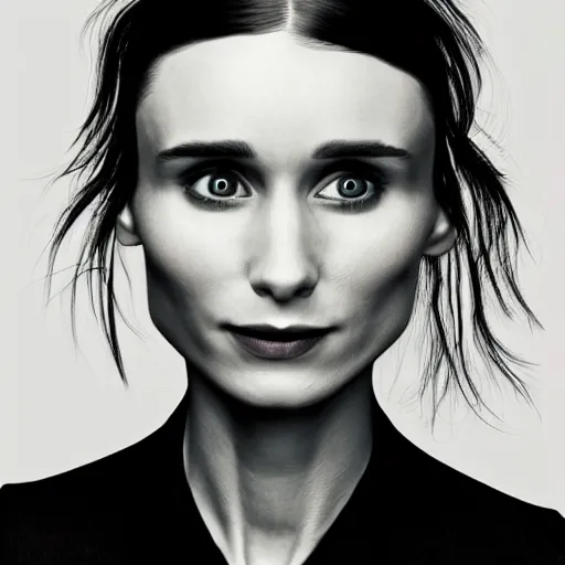 Prompt: A photorealistic portrait of the actress rooney mara, subtle smile, from the shoulders up, 4k, photorealist, DSLR photograph